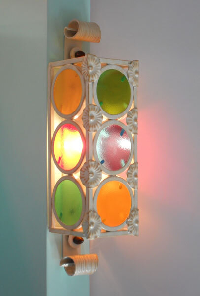 Plafoniera da parete linea faro con vetri colorati 3 luci