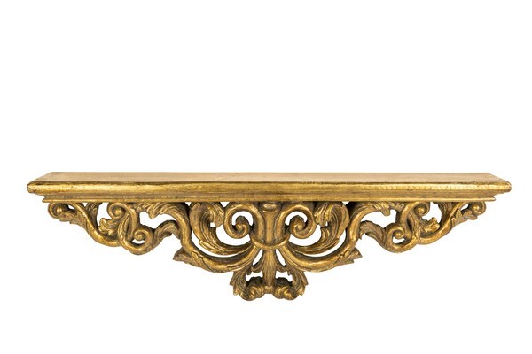 Mensola rettangolare in resina foglia oro barocco lavorata 75 cm