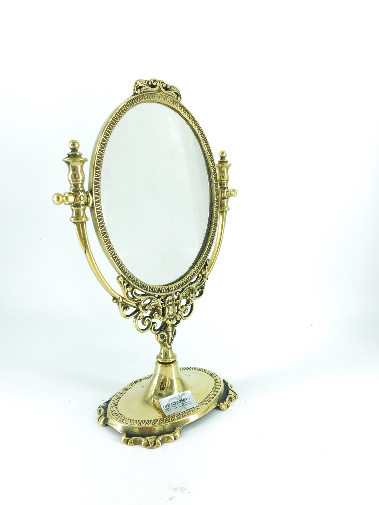 Piccolo specchio in ottone lucido barocco da appoggio