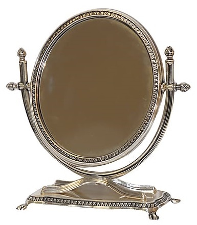 Specchio da tavolo in ottone argentato Mod.Liberty rotondo altezza 29 cm