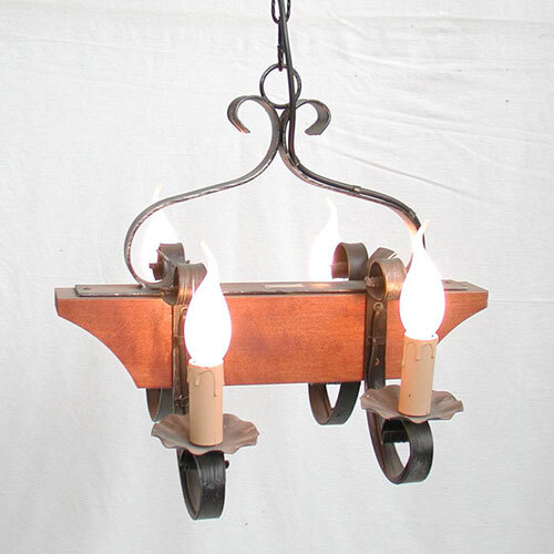 Lampadario tronchetto in ferro e legno da soffitto 4 luci Linea WOOD