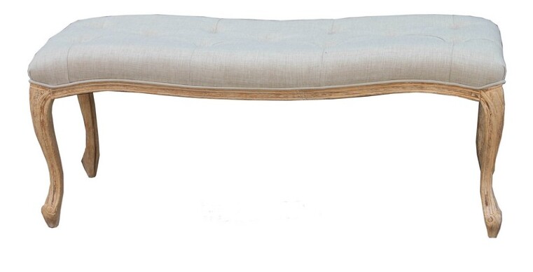 Elegante panca panchetta in legno decapato avorio e tessuto bianco 121 cm